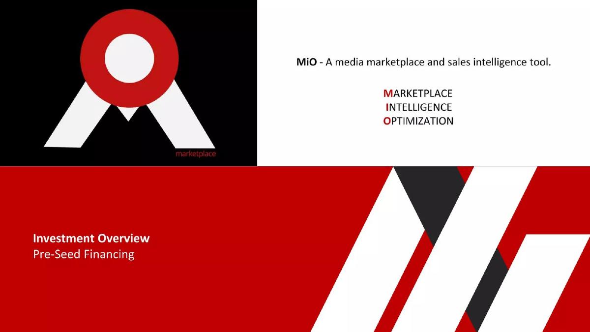 Cover slide of the MiO Marketplace Pitch Deck Teardown pitch deck