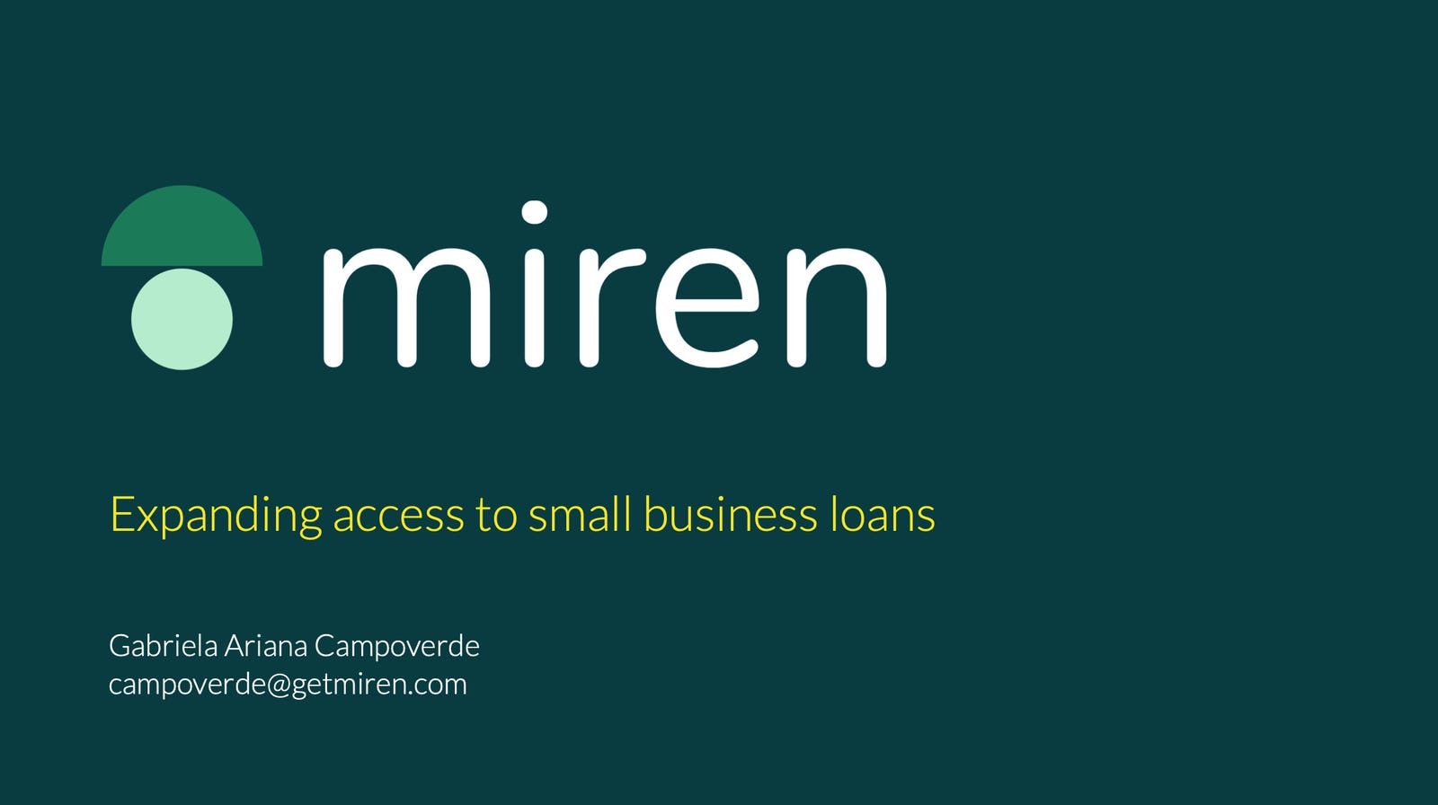 Cover slide of the Miren pitch deck — Pre-seed 2023