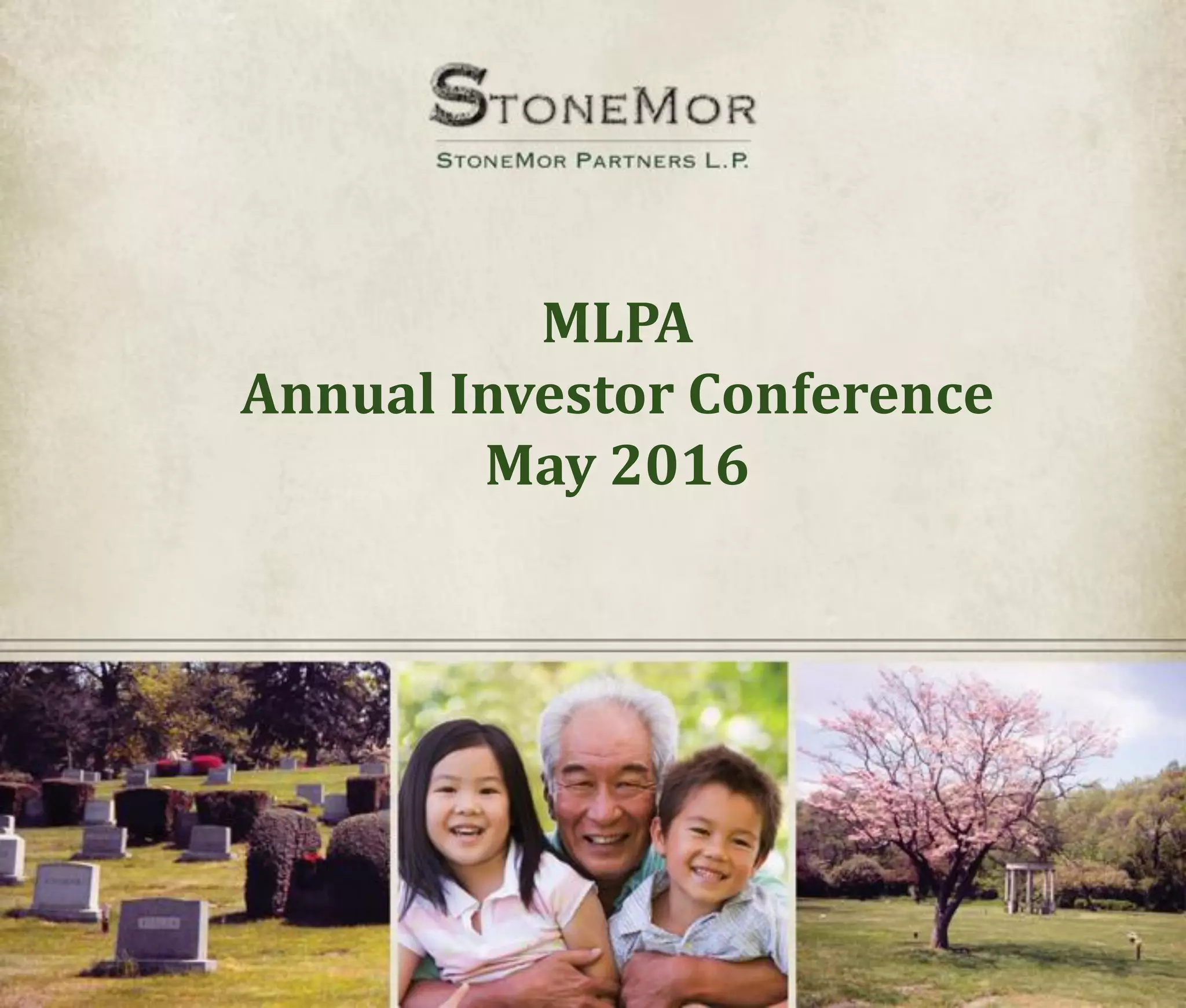 Cover slide of the StoneMor Partners L.P. pitch deck — Public (MLP) 2016