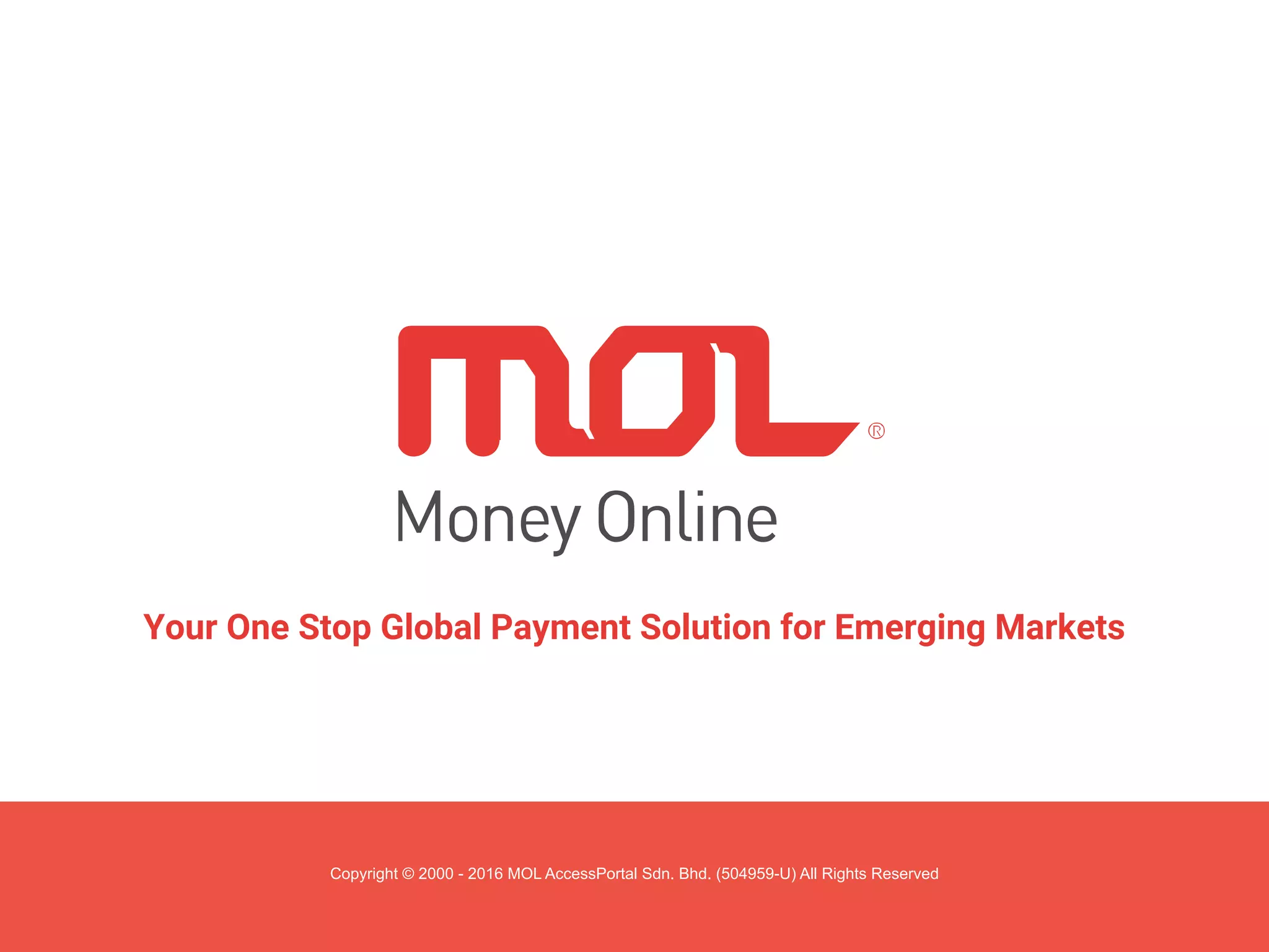 Cover slide of the MOL Global (Money Online) pitch deck — Late Stage / Corporate 2017