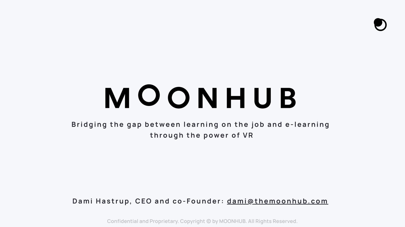 Cover slide of the Moonhub pitch deck — Seed 2023