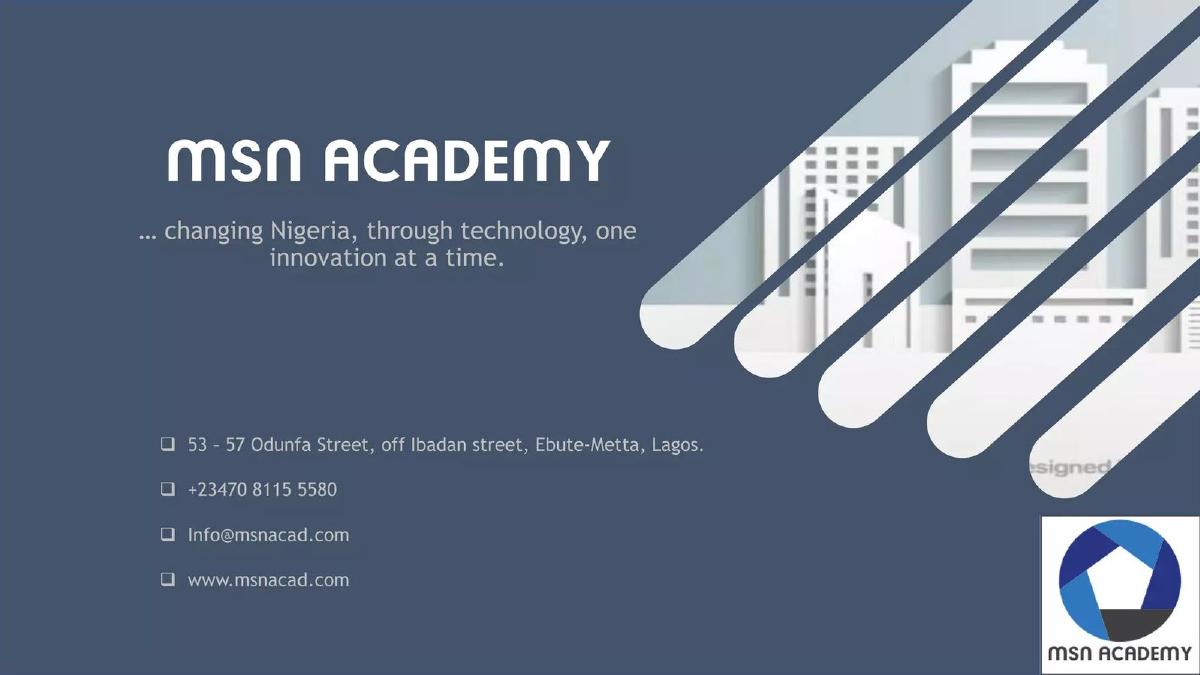 Cover slide of the MSN Academy (Multi Server Network Academy) pitch deck — Early Stage / Concept