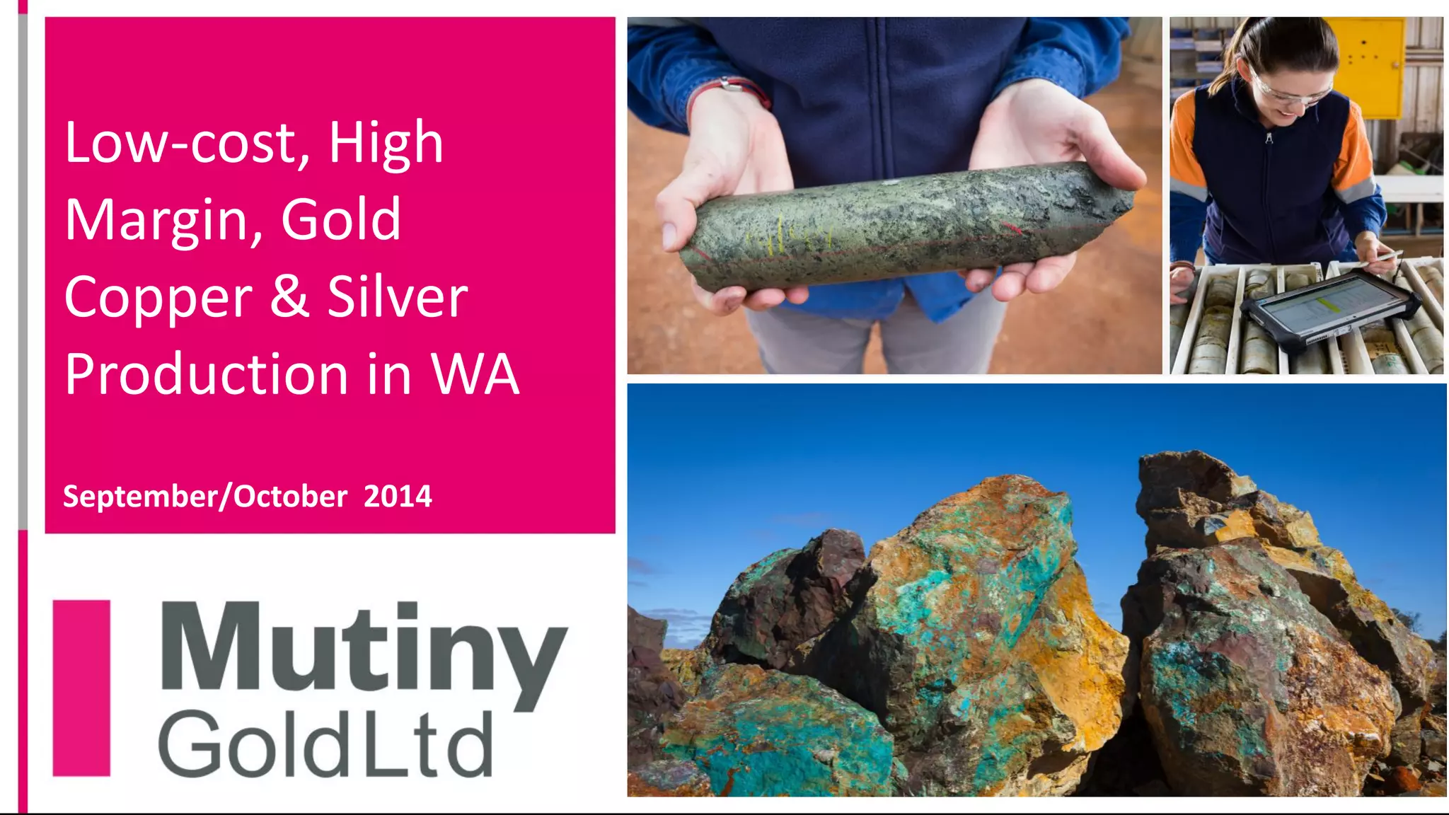 Cover slide of the Mutiny Gold Ltd (ASX:MYG) pitch deck — 2014