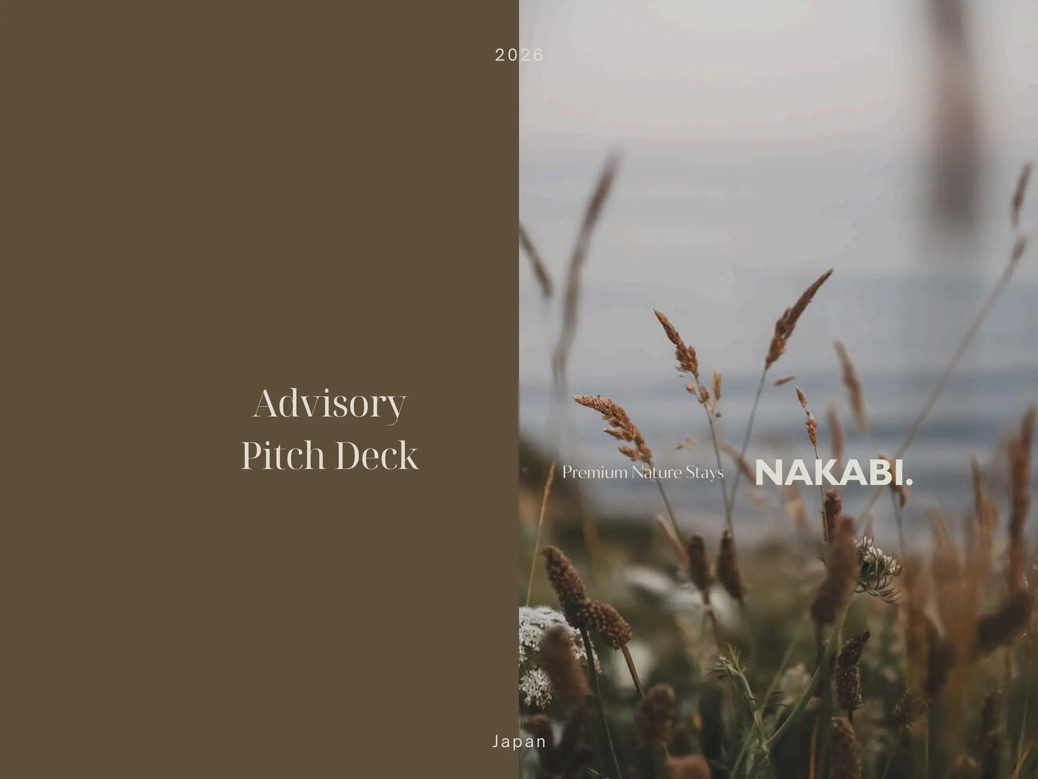 Cover slide of the NAKABI pitch deck — Advisory / Pre-launch 2026