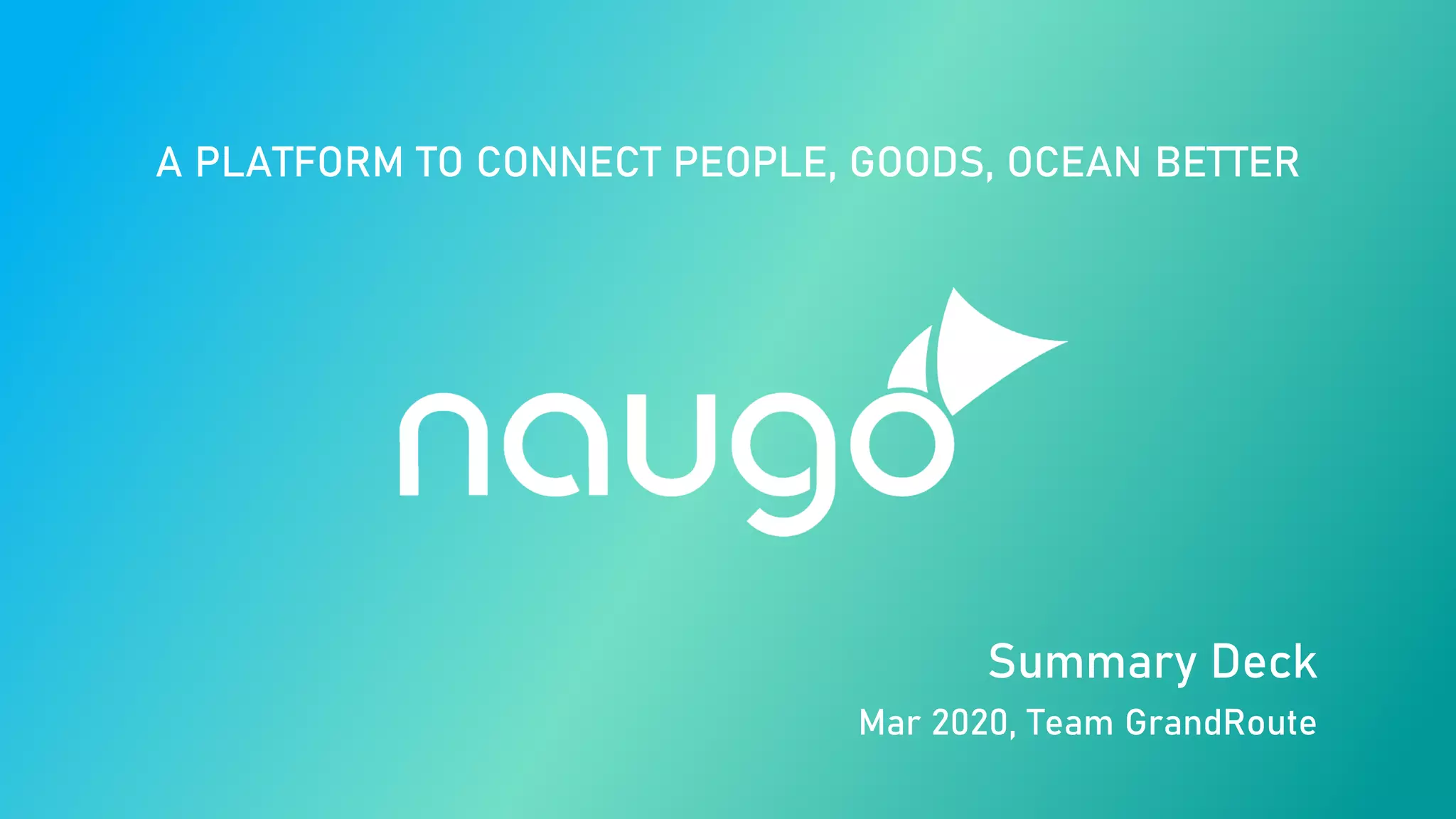 Cover slide of the Naugo pitch deck — Angel / Pre-seed 2020