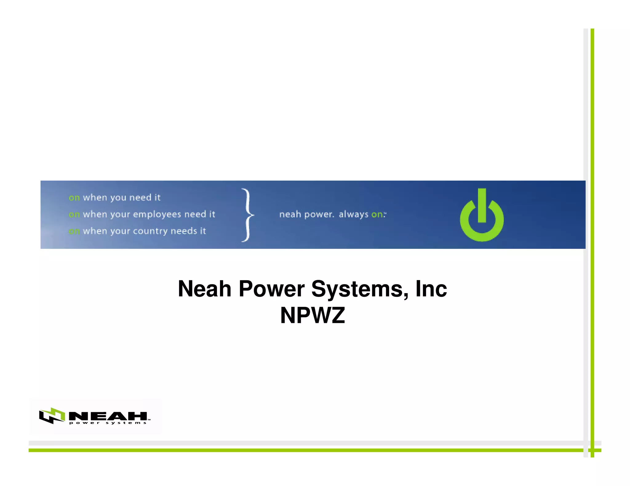 Cover slide of the Neah Power Pitch Deck Teardown pitch deck