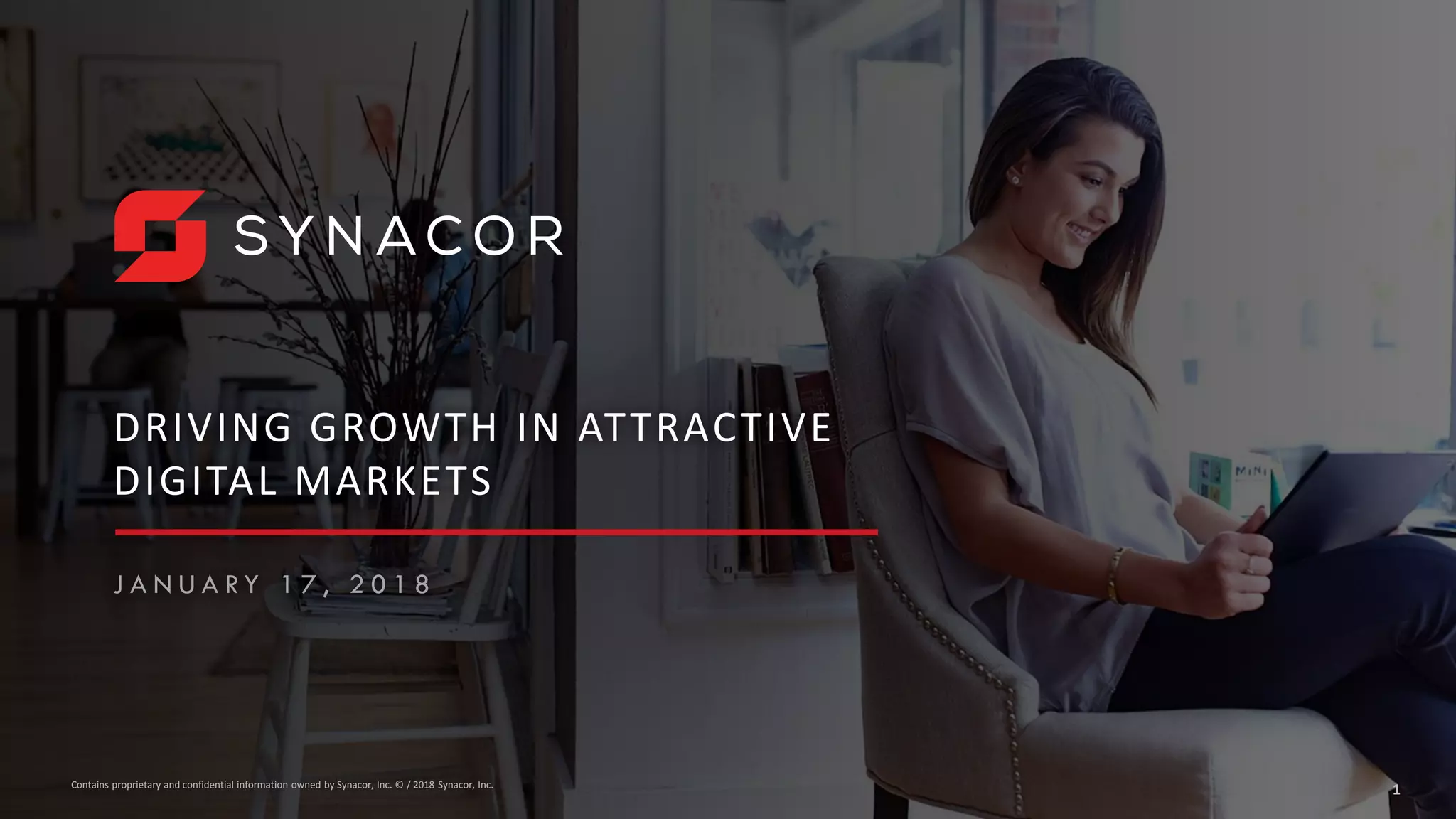 Cover slide of the Synacor pitch deck — Late Stage / Public 2018