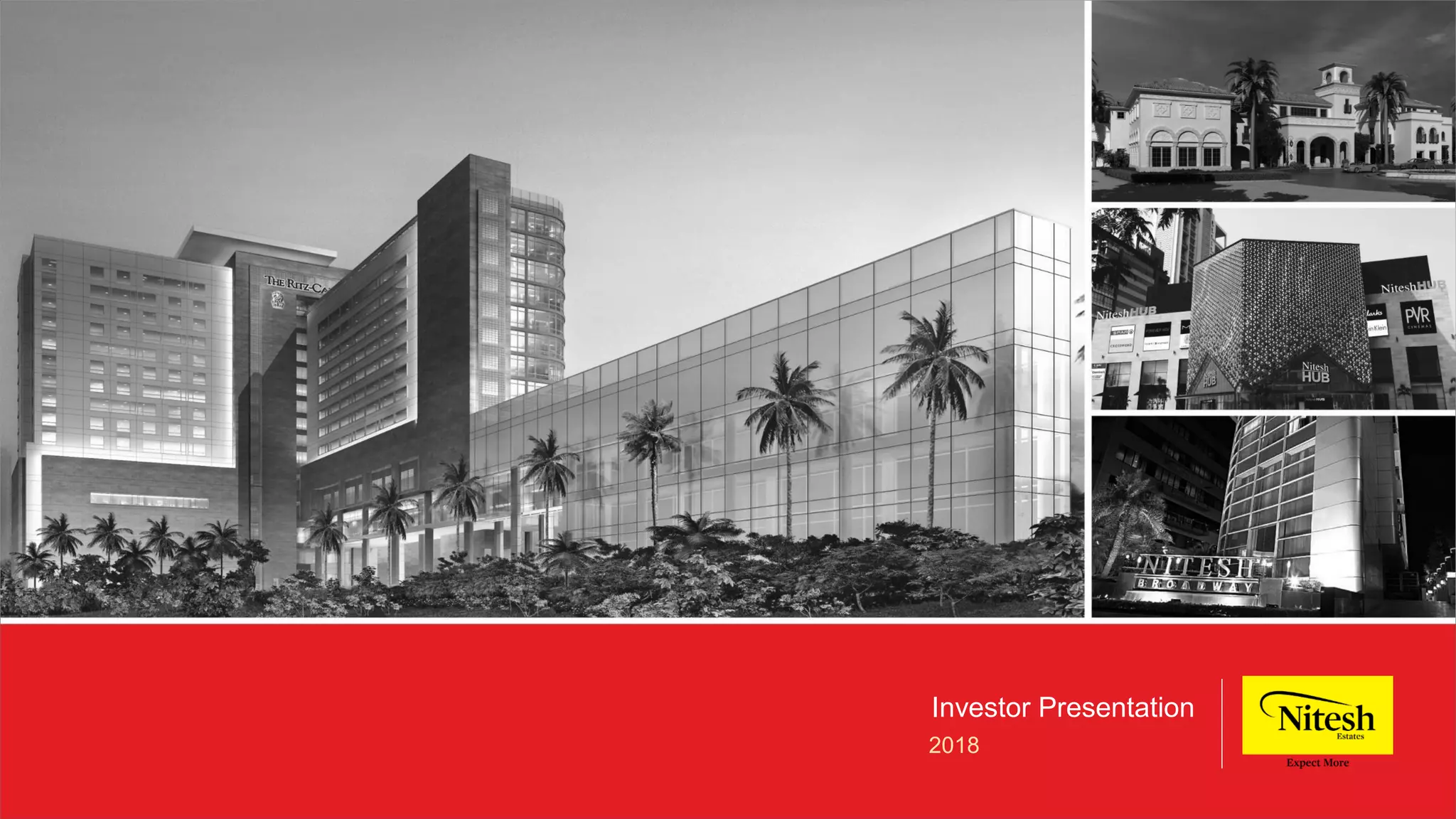 Cover slide of the Nitesh Estates Limited pitch deck — 2018