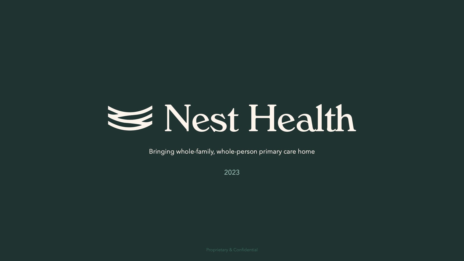 Cover slide of the Nest Health pitch deck — Seed 2023