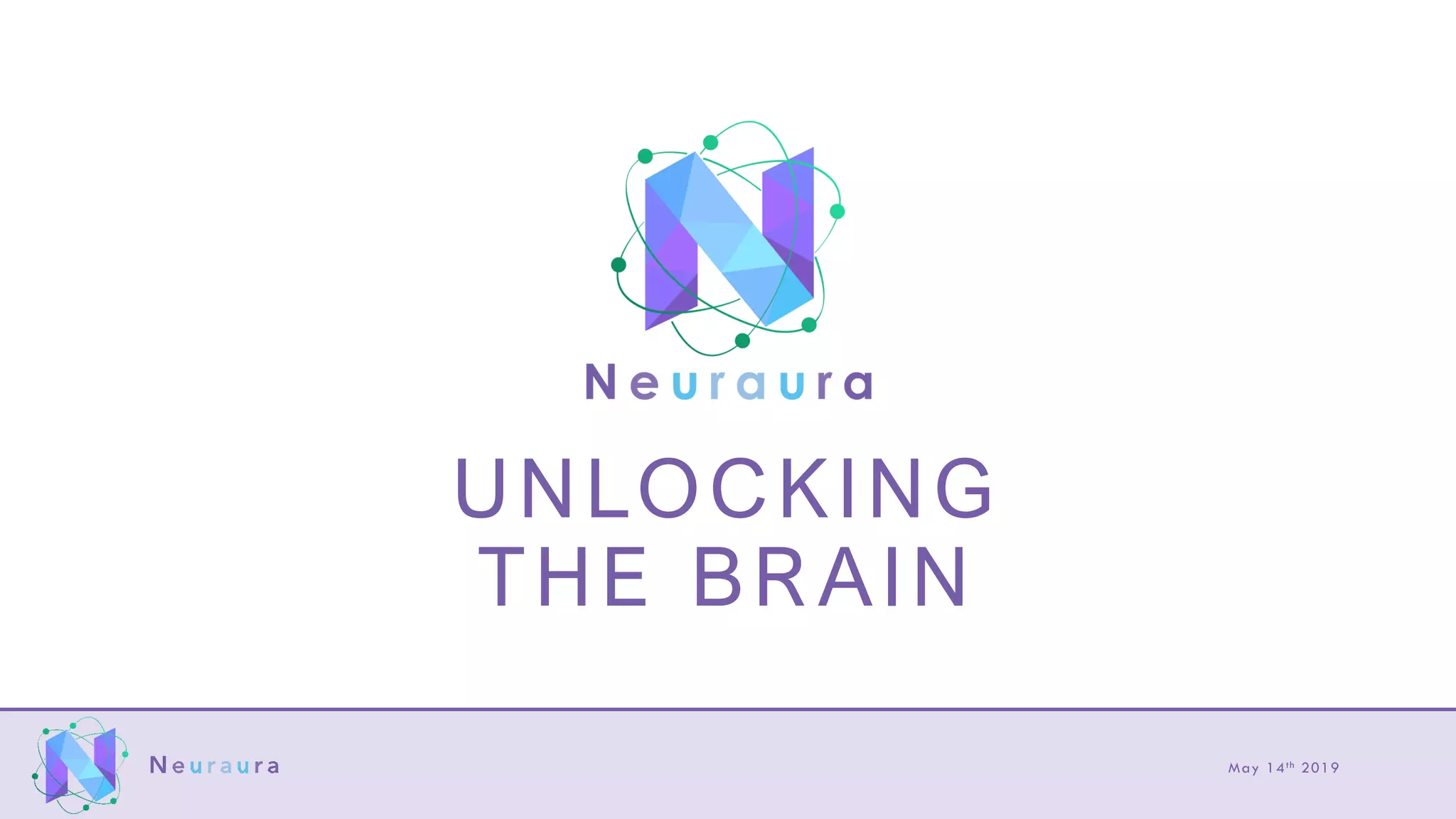 Cover slide of the Neuraura pitch deck — 2019