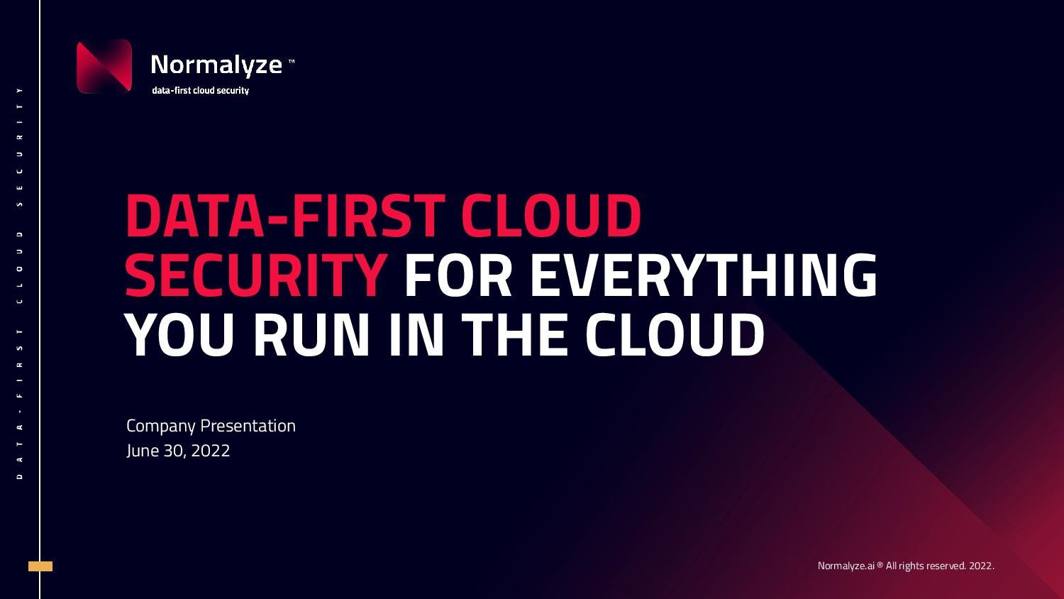 Cover slide of the Normalyze pitch deck — Series A 2024