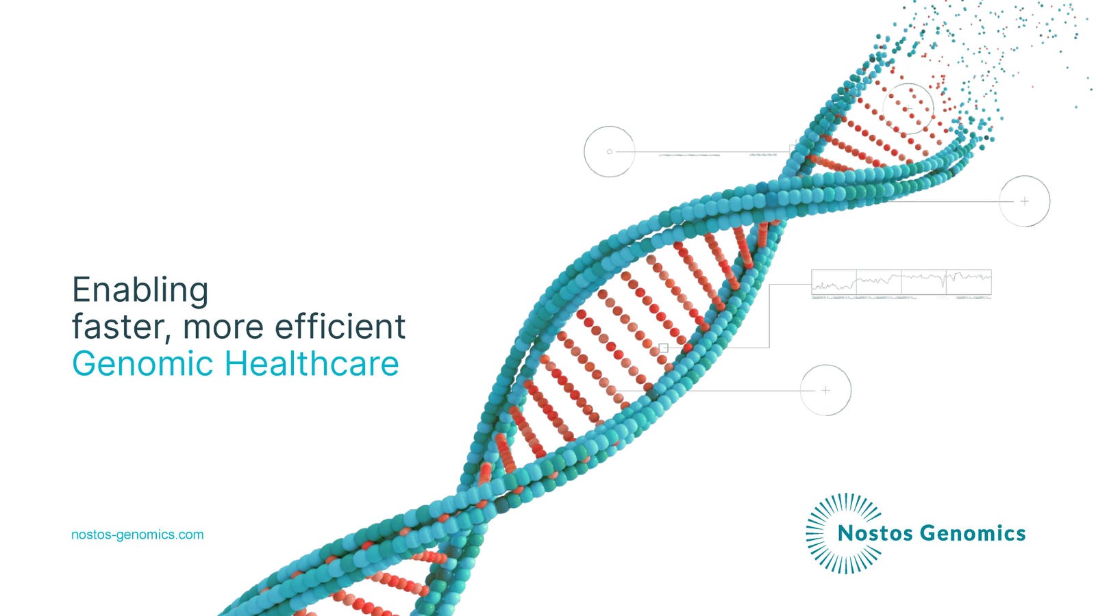 Cover slide of the Nostos Genomics pitch deck — Seed 2021