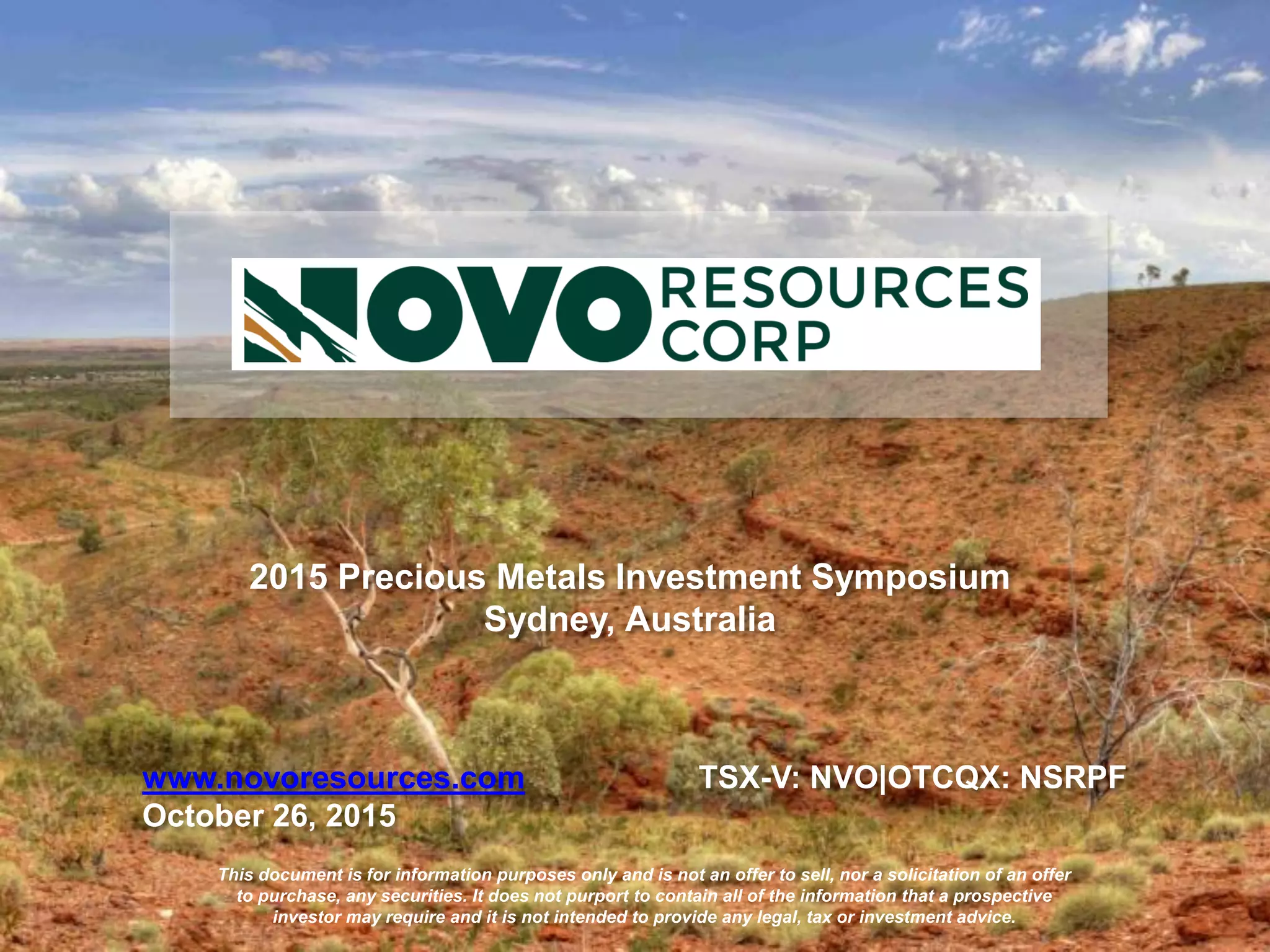 Cover slide of the Novo Resources Corp. Pitch Deck Teardown pitch deck