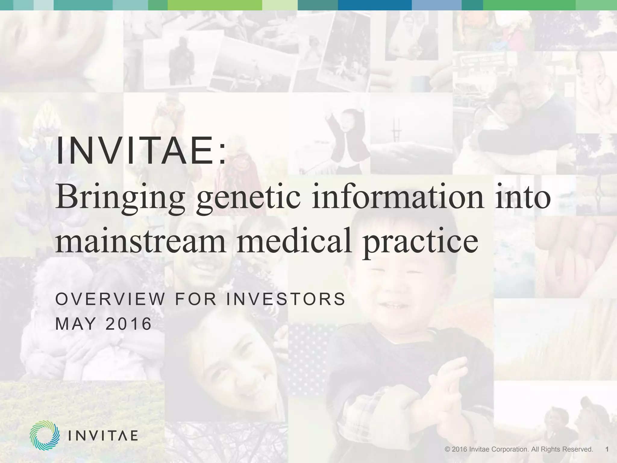 Cover slide of the Invitae pitch deck — 2016