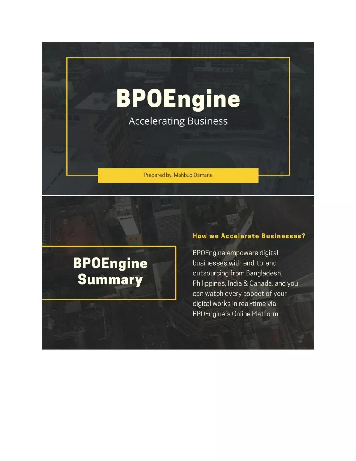Cover slide of the BPOEngine.com Pitch Deck Teardown pitch deck