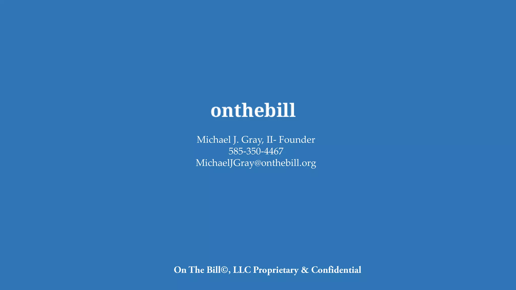 Cover slide of the On The Bill LLC pitch deck — Seed / Early Stage 2014