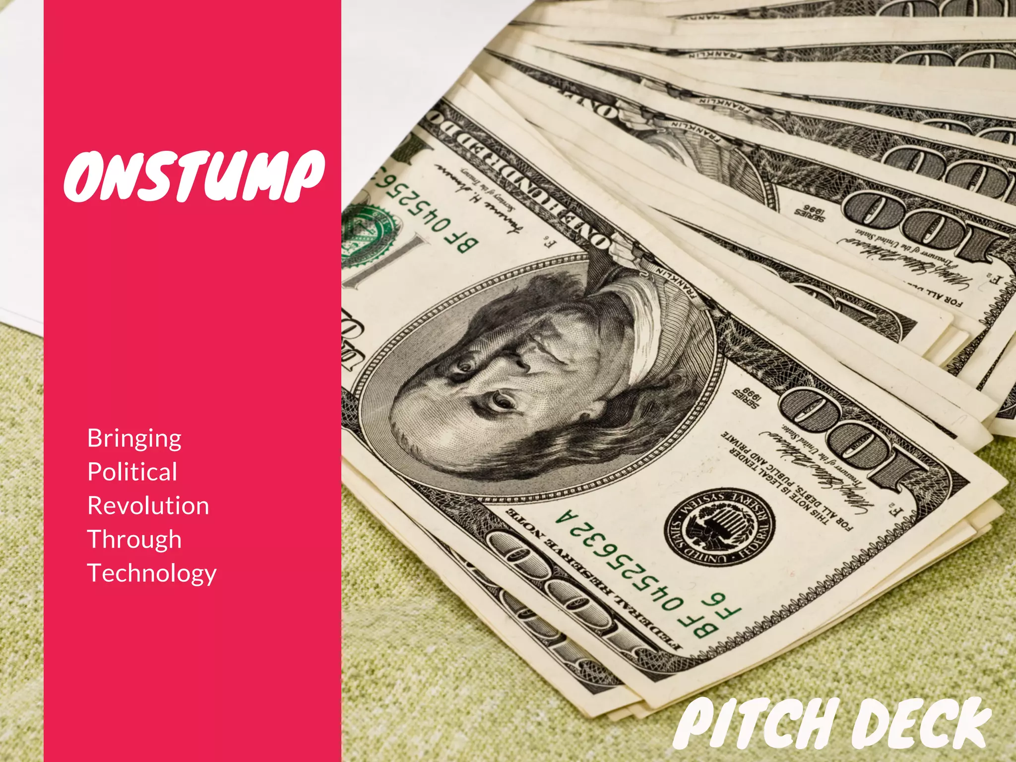Cover slide of the OnStump pitch deck — Seed (Seeking $2M) 2023