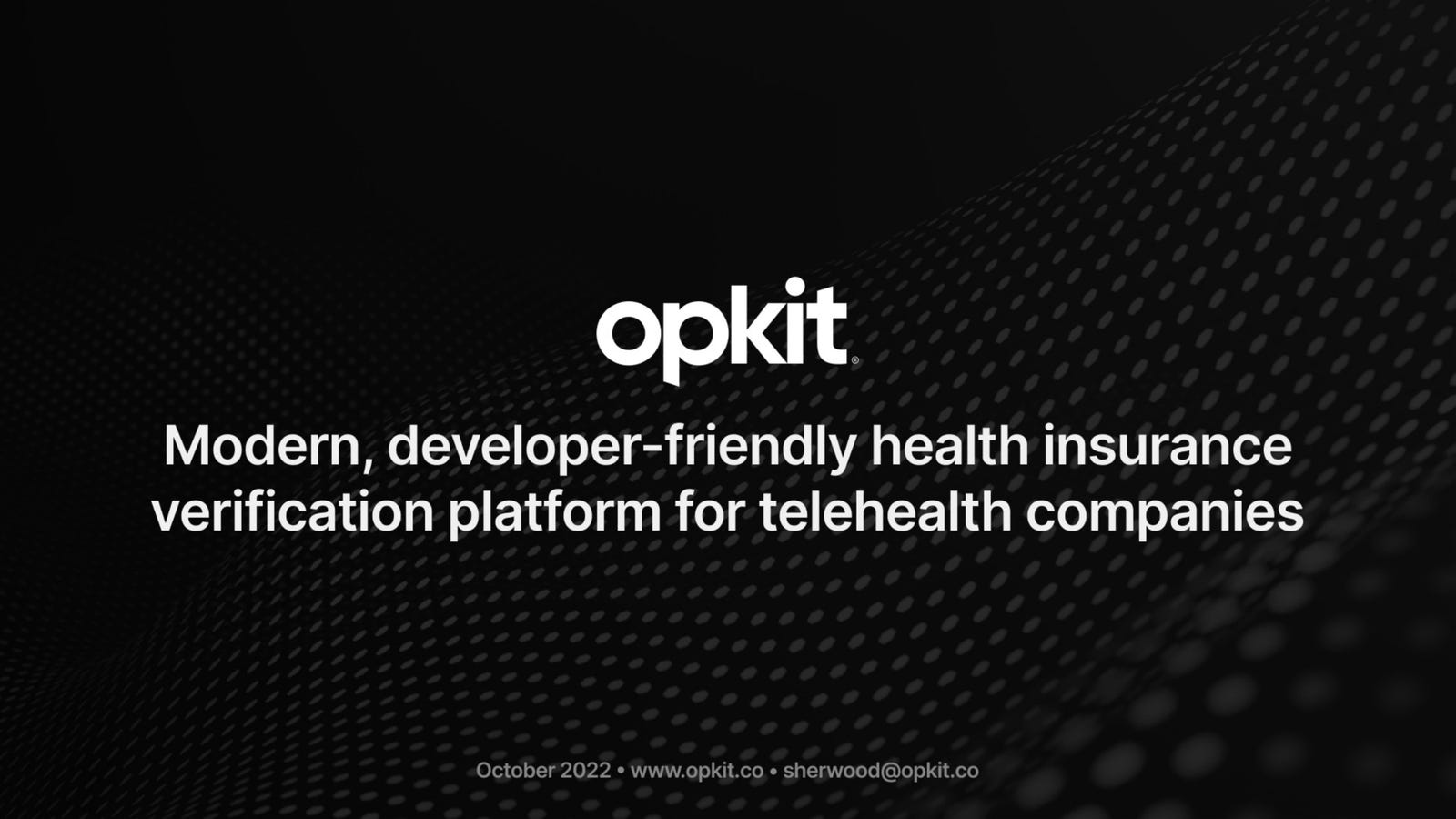 Cover slide of the Opkit pitch deck — Seed 2024