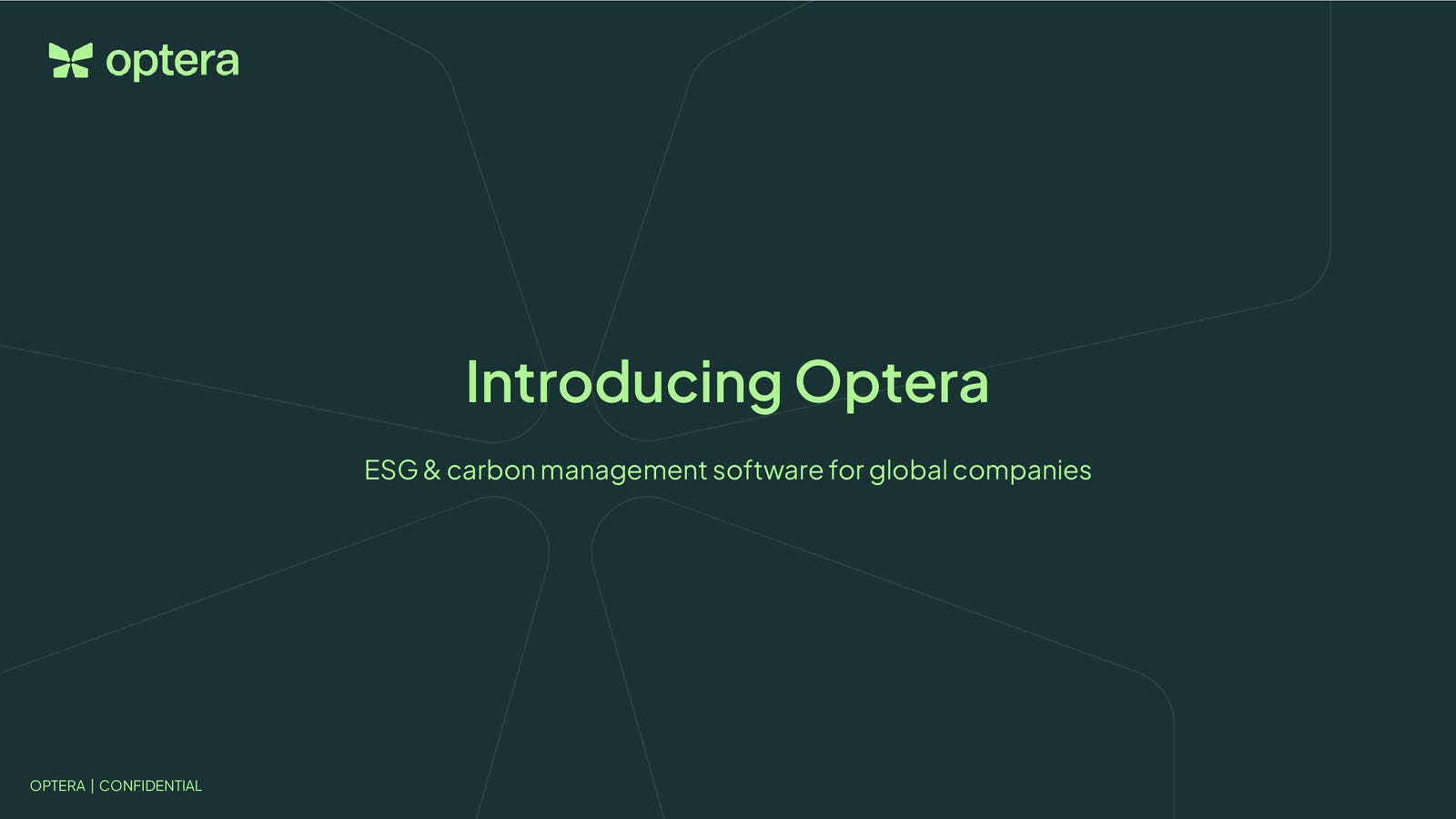 Cover slide of the Optera pitch deck — Series A 2024
