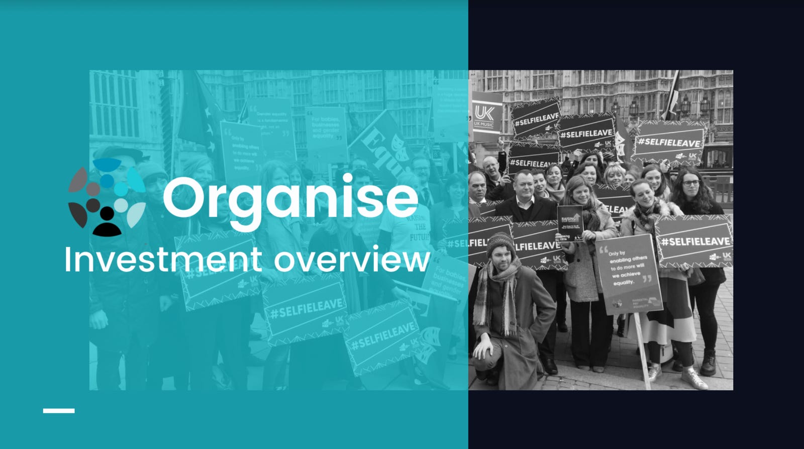 Cover slide of the Organise pitch deck — Seed 2020