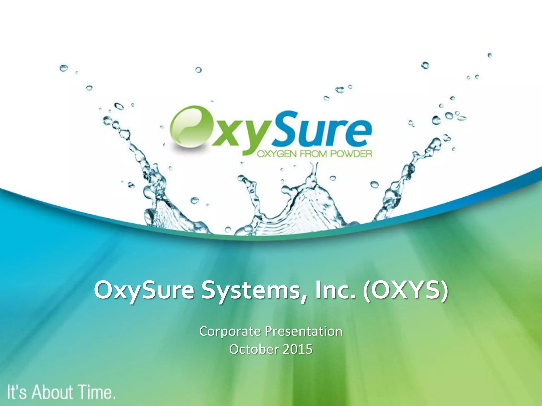 Cover slide of the OxySure Systems Pitch Deck Teardown pitch deck