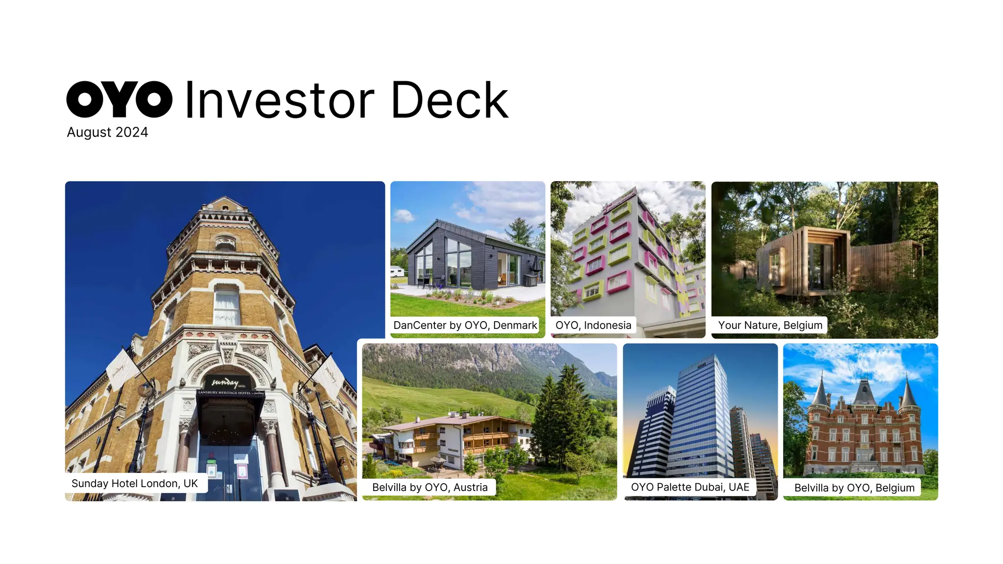 Cover slide of the Oyo pitch deck — Late Stage / Pre-IPO 2024