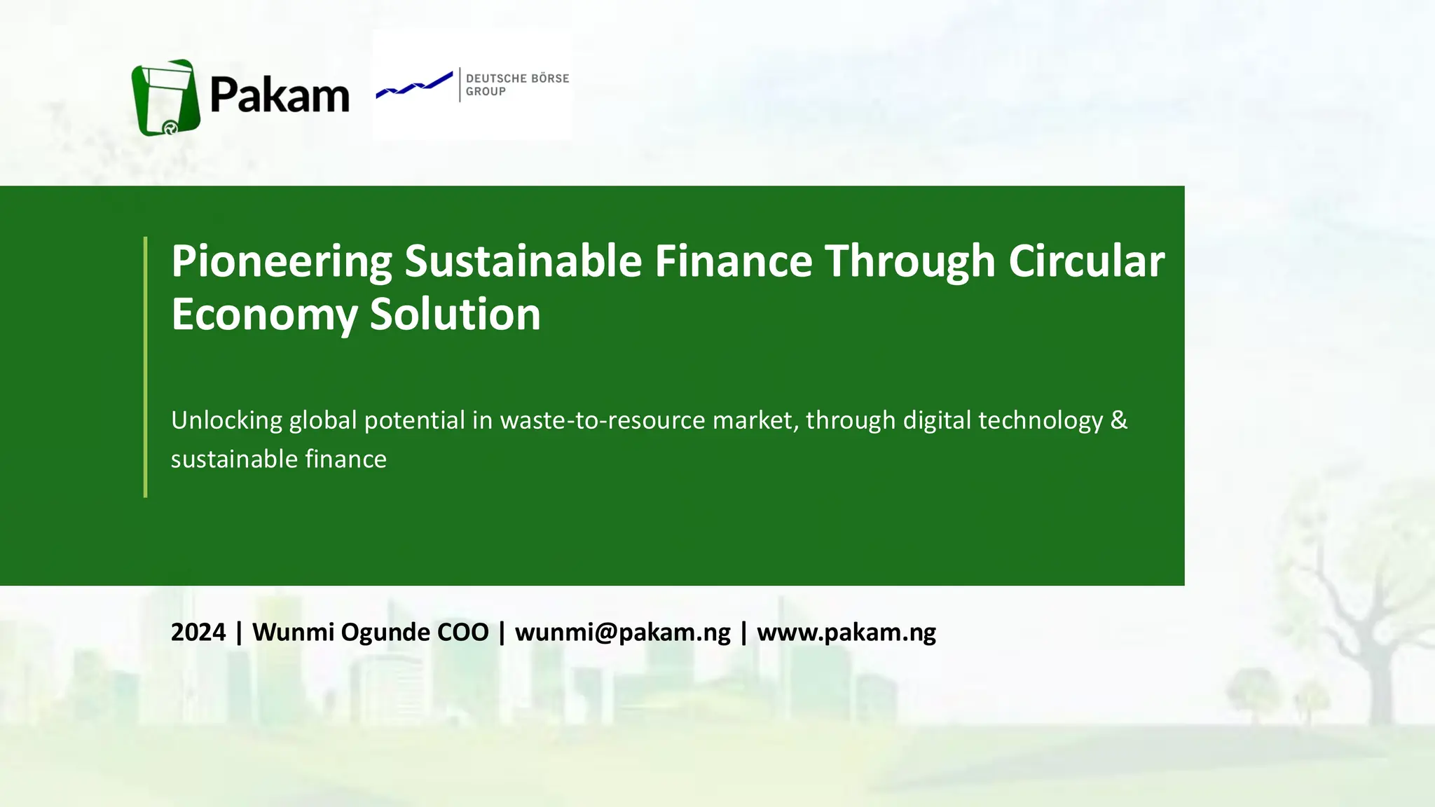 Cover slide of the Pakam pitch deck — Not stated 2024