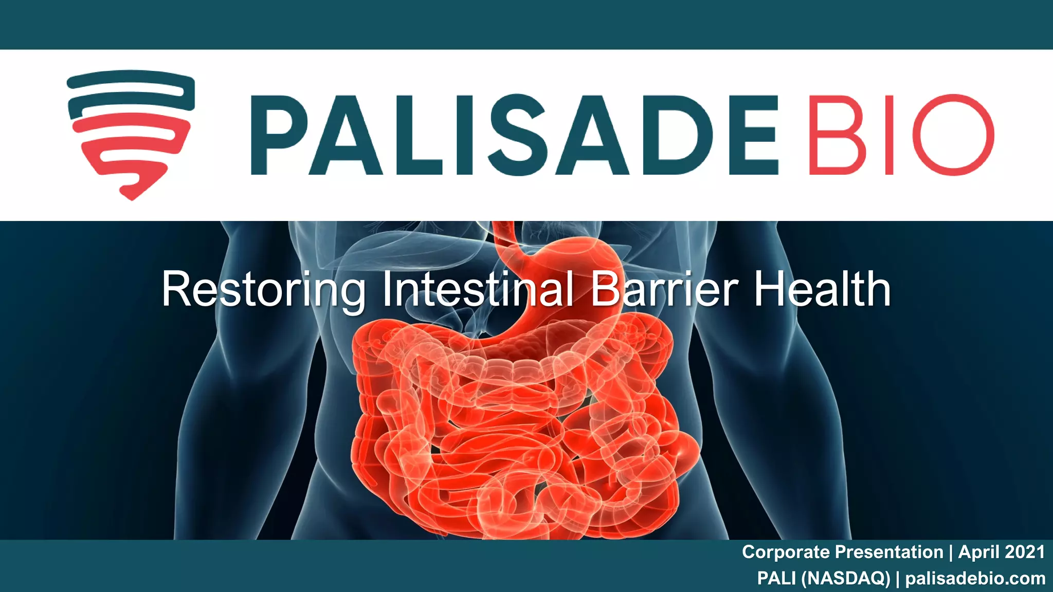 Cover slide of the Palisade Bio pitch deck — Public (NASDAQ: PALI) 2021