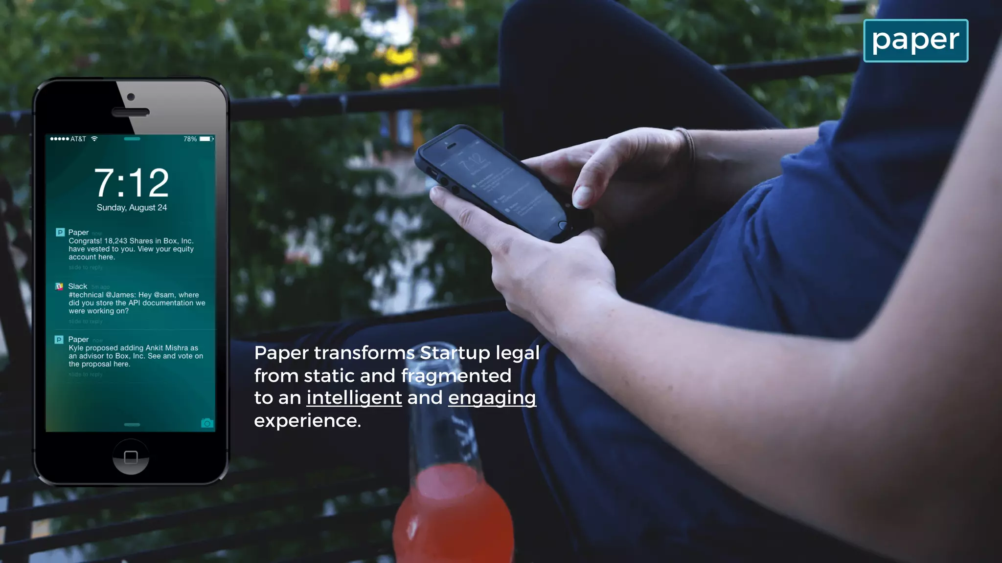 Cover slide of the Paper Automated Legals (Paper Interactive, Inc.) pitch deck — 2015