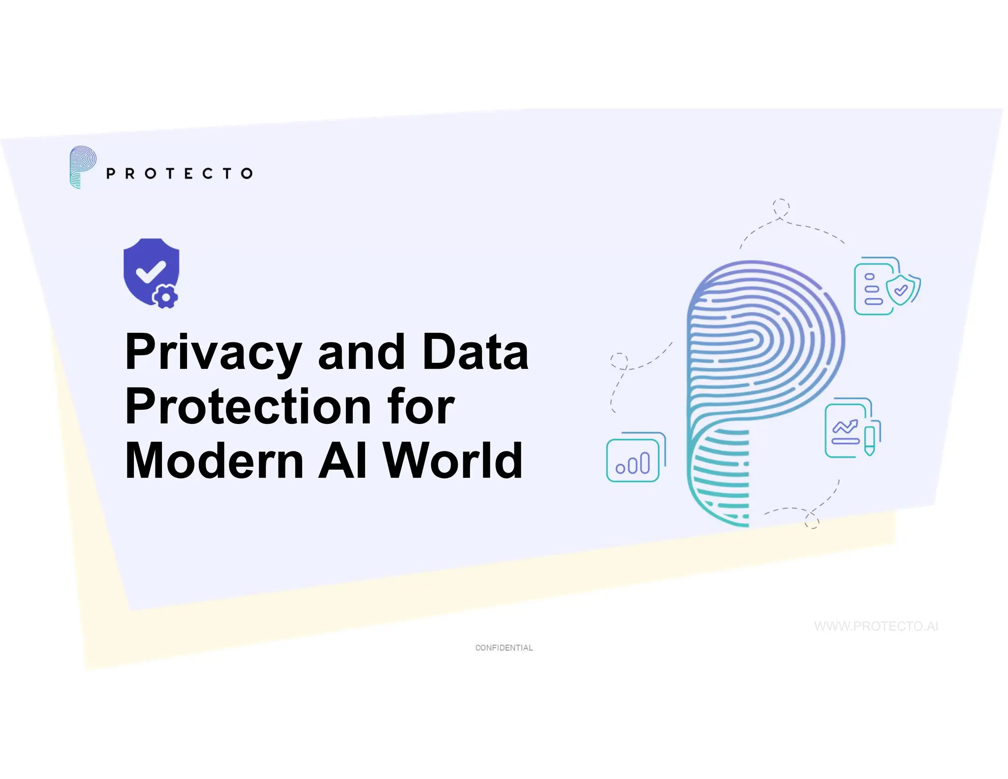Cover slide of the Protecto pitch deck — Seed