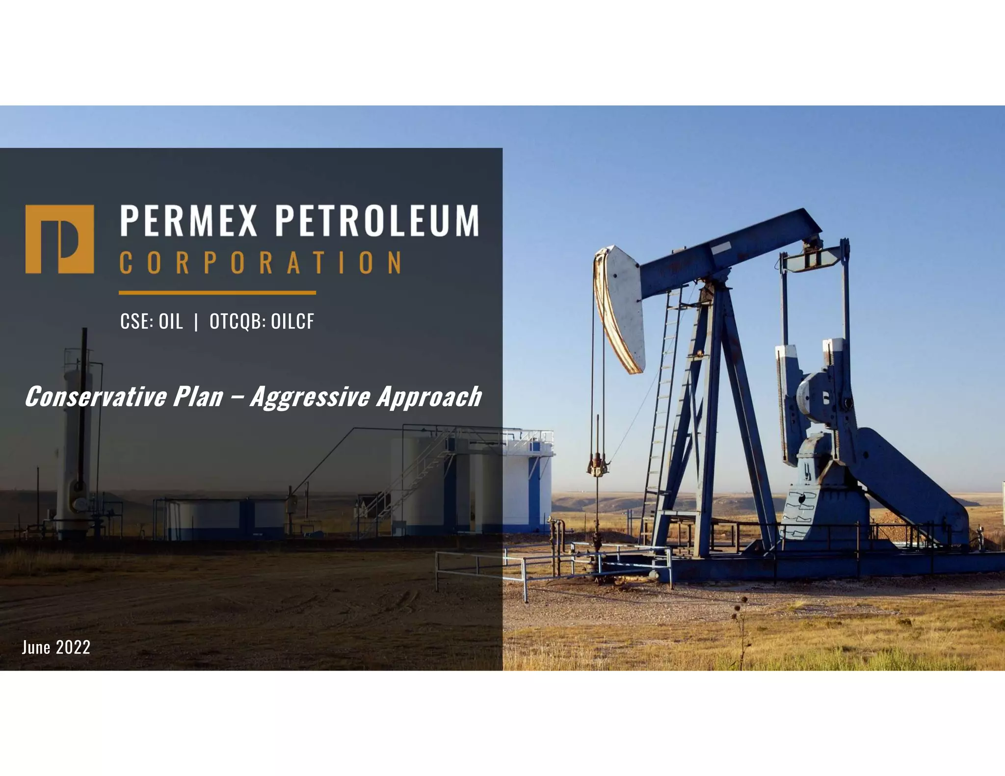 Cover slide of the Permex Petroleum Corporation pitch deck — 2022