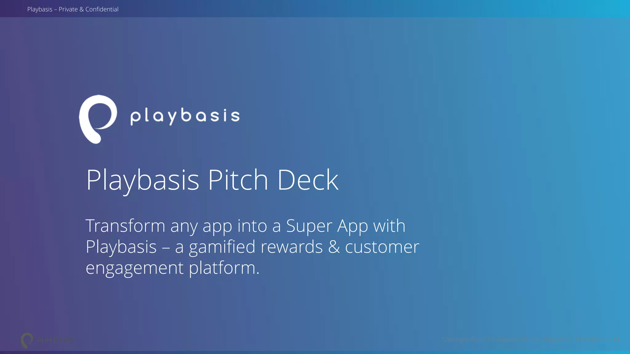 Cover slide of the Playbasis pitch deck — 2018