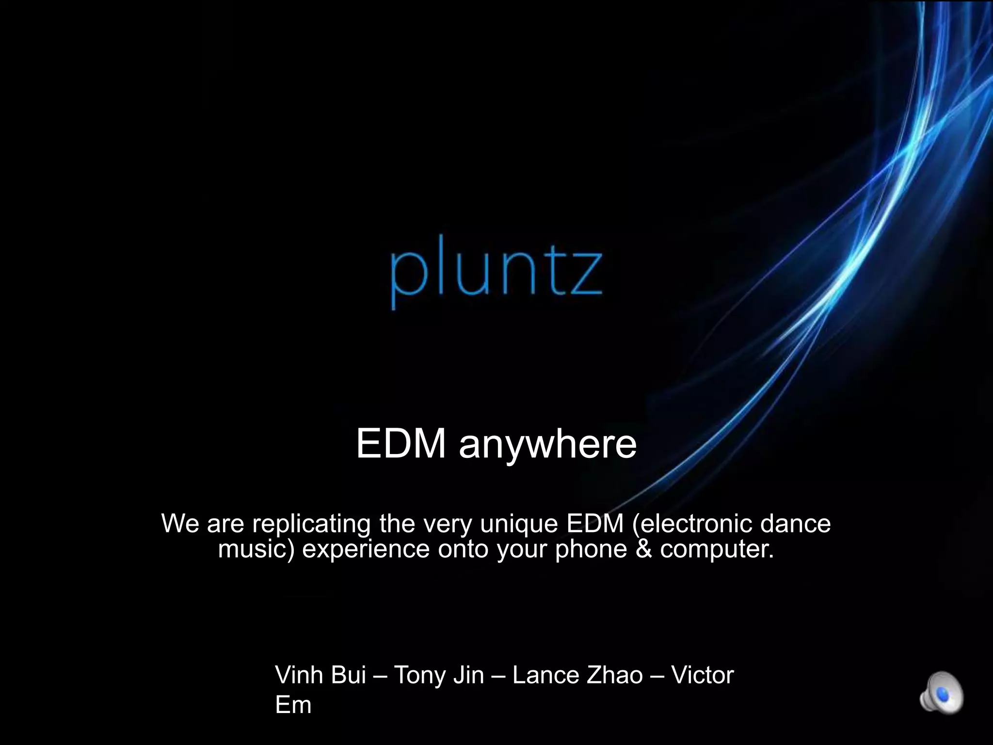 Cover slide of the Pluntz pitch deck — Early Stage / Concept 2012