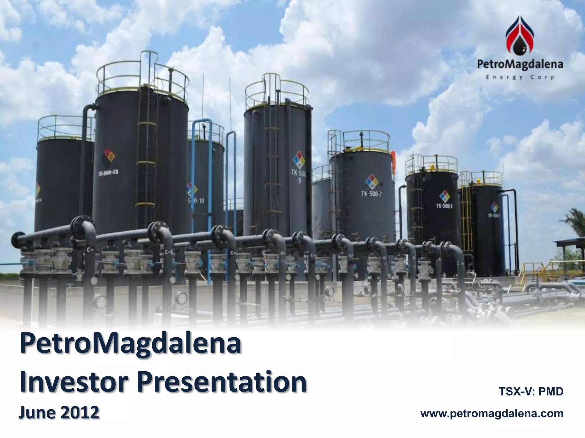 Cover slide of the PetroMagdalena Energy Corp pitch deck — Public (TSX-V: PMD) 2012