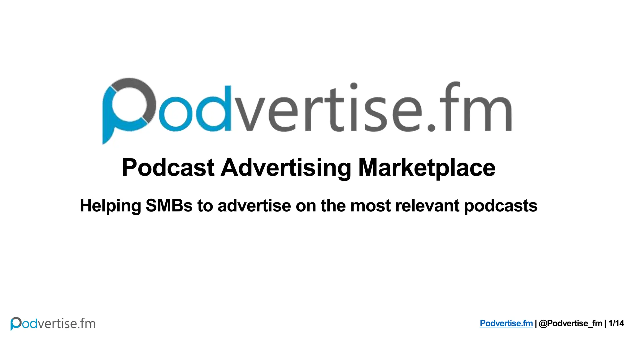 Cover slide of the Podvertise.fm pitch deck — 2024