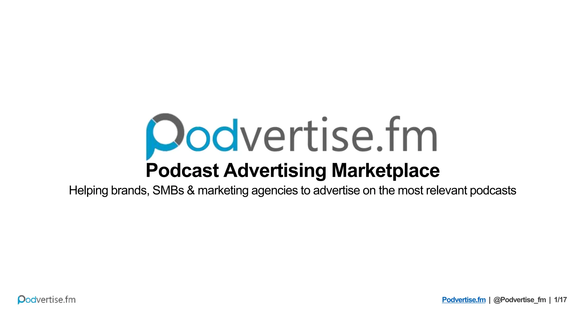 Cover slide of the Podvertise.fm pitch deck — Early Stage / Seed 2024