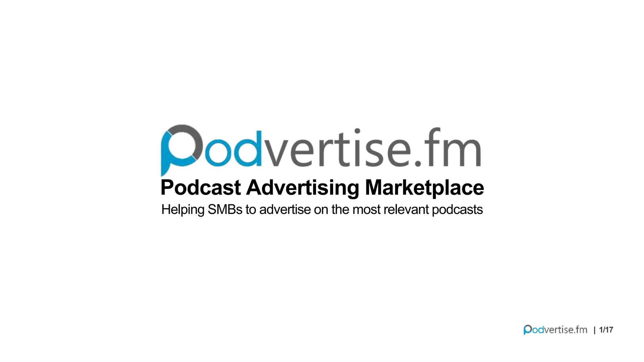 Cover slide of the Podvertise.fm pitch deck — Early Stage / Seed 2024