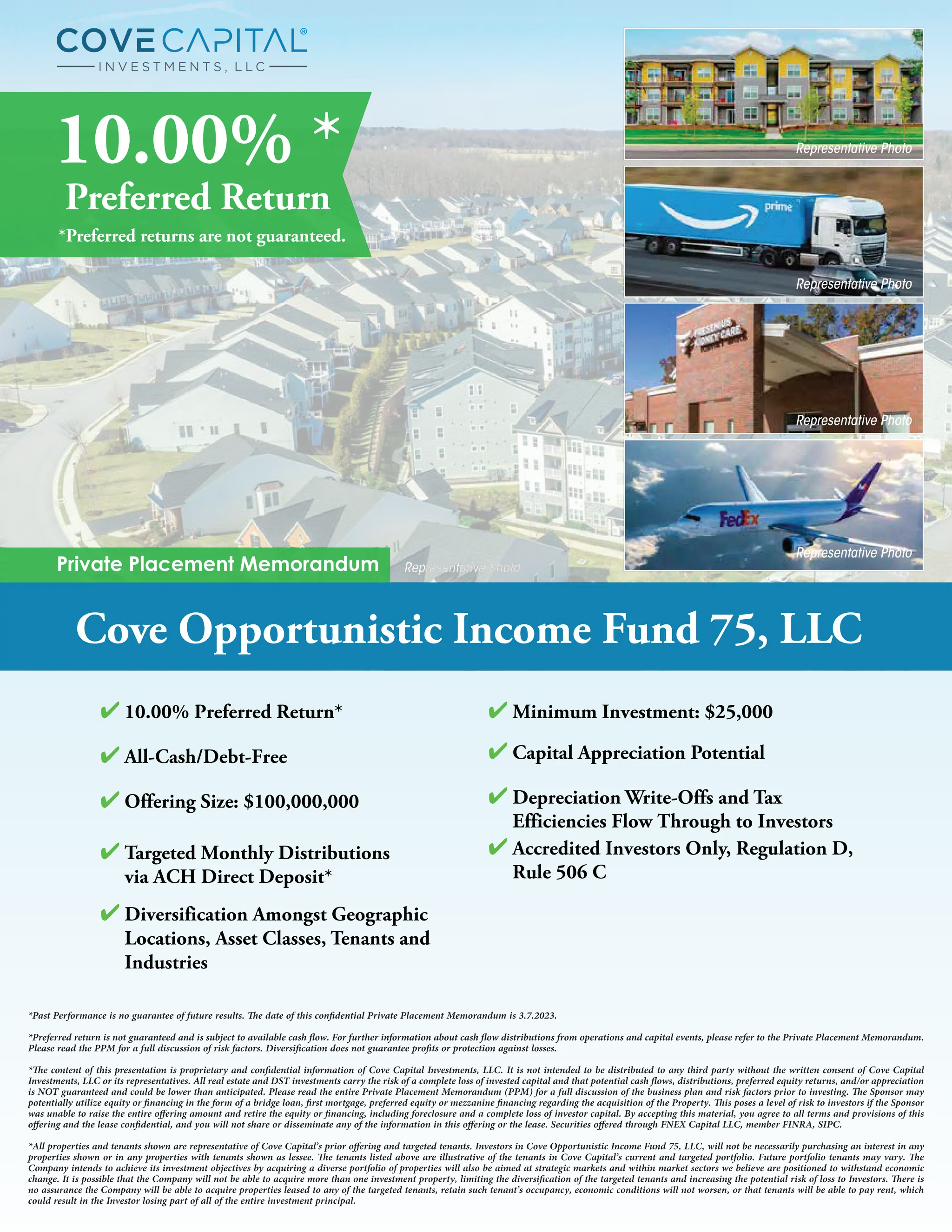 Cover slide of the Cove Capital Investments, LLC pitch deck — 2023