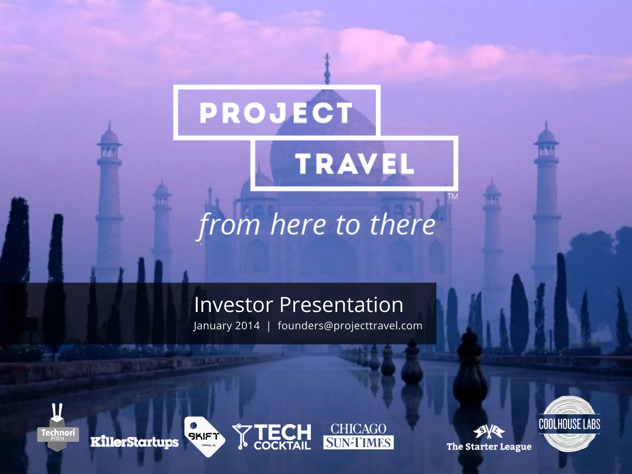 Cover slide of the Project Travel pitch deck — Seed 2014