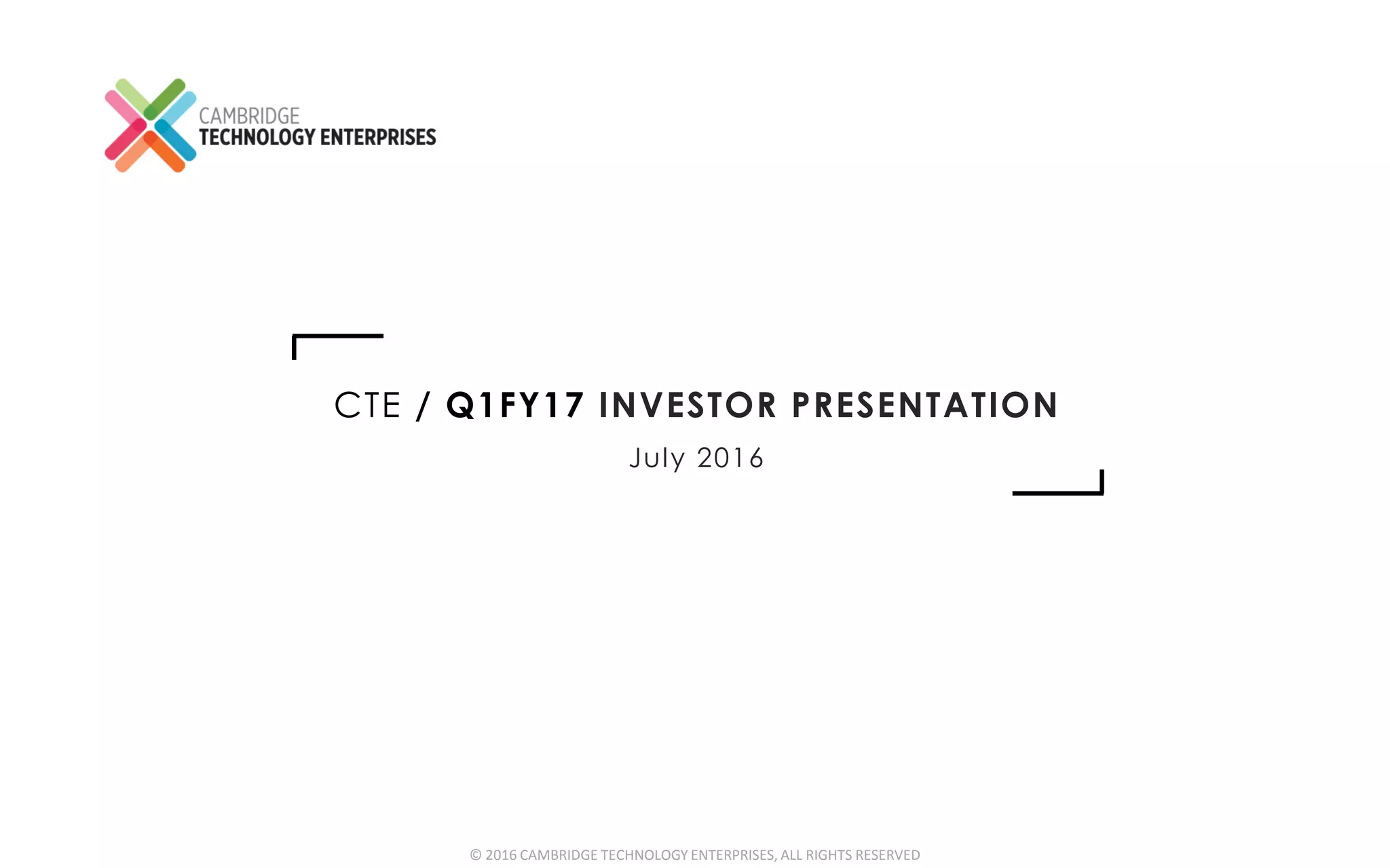 Cover slide of the Cambridge Technology Enterprises pitch deck