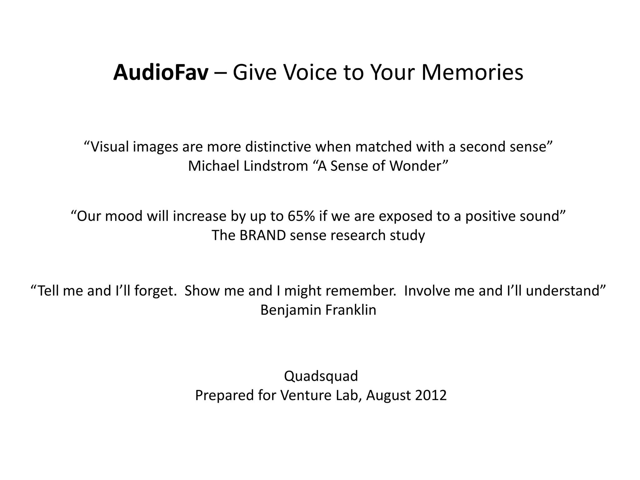 Cover slide of the AudioFav Pitch Deck Teardown pitch deck