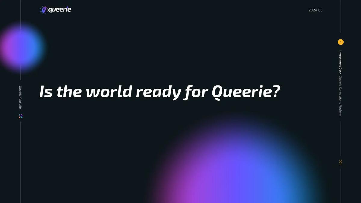Cover slide of the Queerie pitch deck — Pre-seed 2024