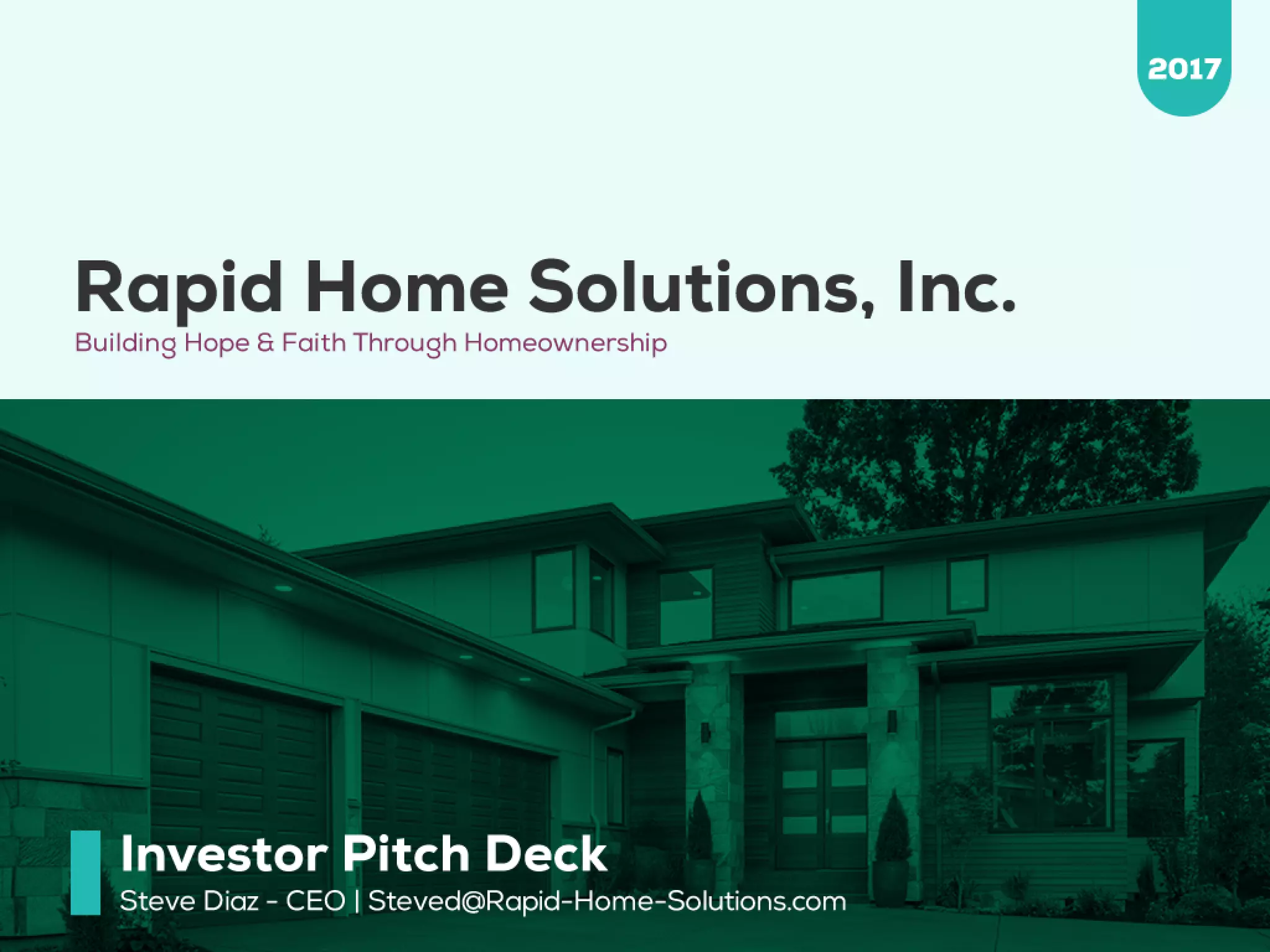 Cover slide of the Rapid Home Solutions, Inc. pitch deck — 2017