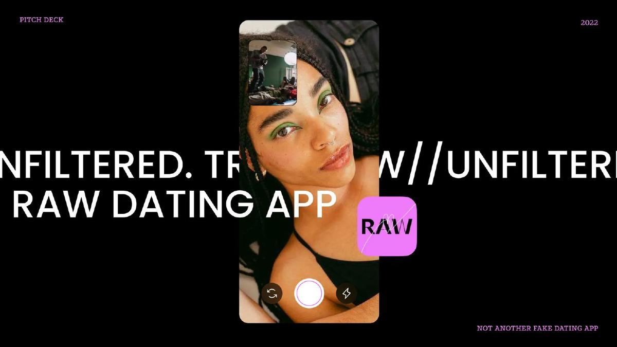 Cover slide of the RAW Dating App pitch deck — Pre-Seed 2022