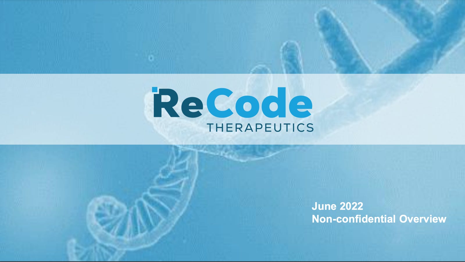 Cover slide of the ReCode Therapeutics pitch deck — Series B 2023