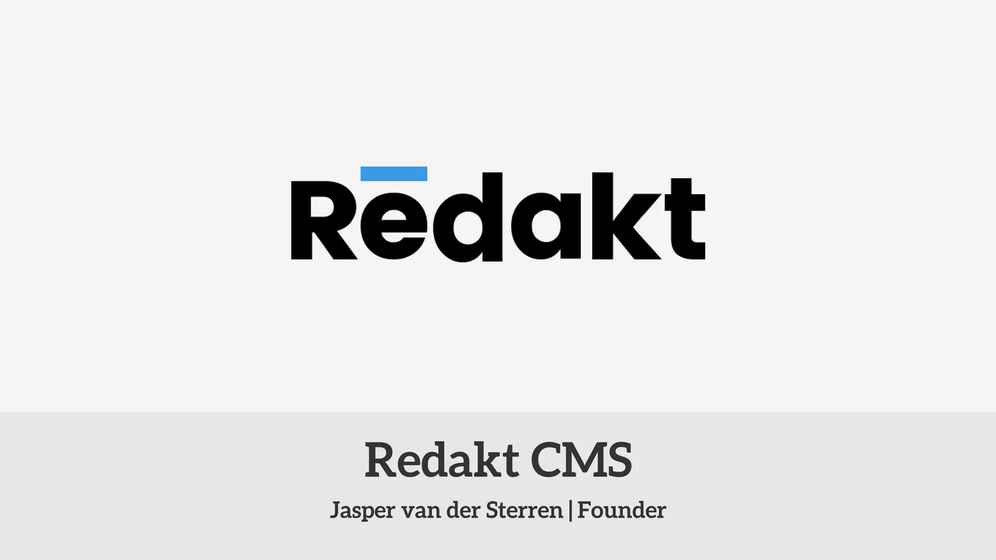 Cover slide of the Redakt CMS pitch deck — Seed 2018