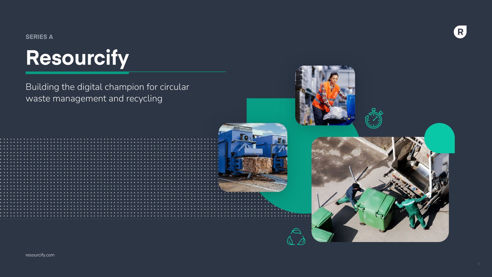 Cover slide of the Resourcify pitch deck — Series A 2024