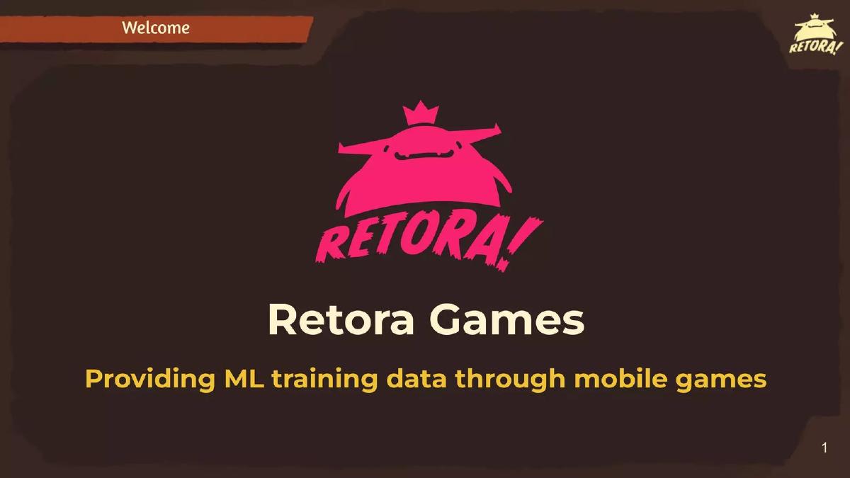 Cover slide of the Retora Games pitch deck — Seed 2023