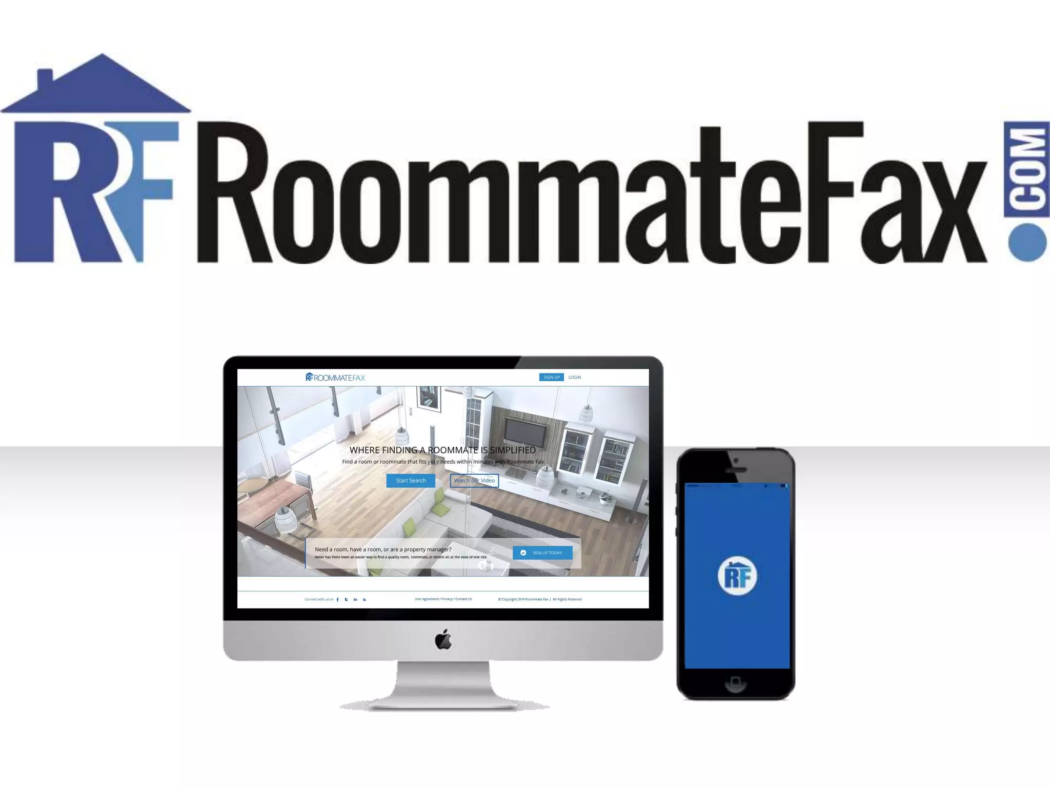 Cover slide of the Roommatefax Inc. pitch deck — Seed 2014