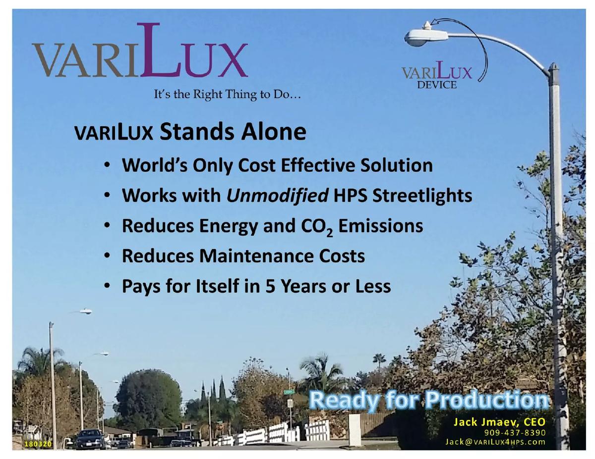 Cover slide of the VariLux pitch deck